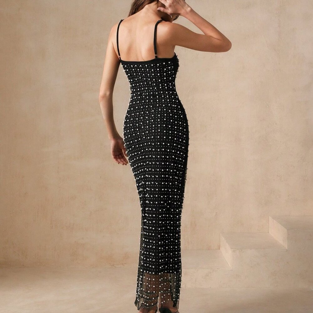 Black Party Women's Sequin Patchwork Summer Strappy Dress - Picture 5 of 7